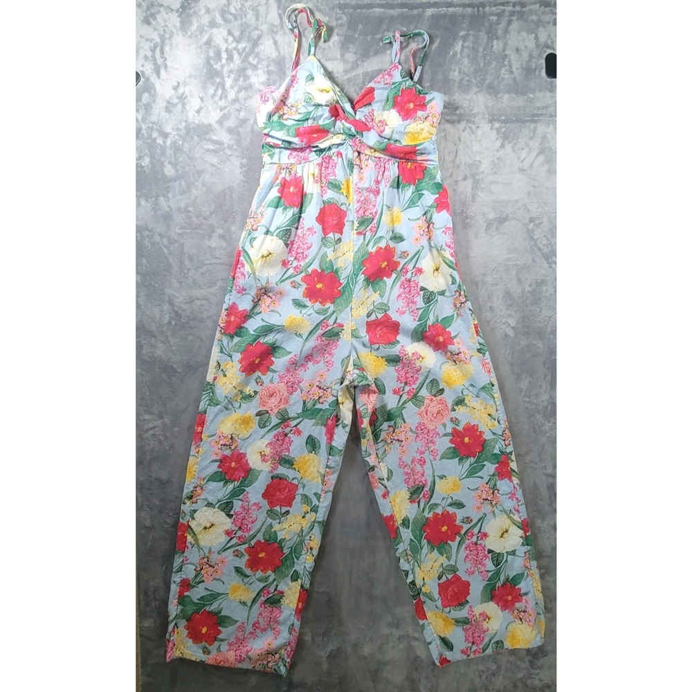 Old Navy Womens M Linen Blend Floral Wide Leg Jumpsuit